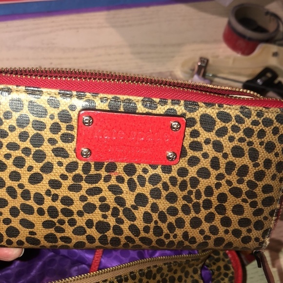 Kate Spade large black and tan leopard print handbag red leather with wallet - Picture 6 of 16